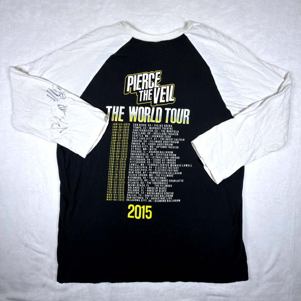 Pierce The Veil 2015 World Tour Signed Baseball Tee Black White Raglan XL Shirt